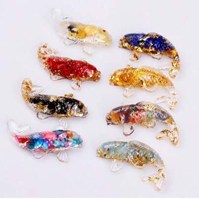 5pcs Natural Crystal Gravel Resin Fish Shaped Miniature Decor, Suitable For Office Desk, Car, Garden, Aquarium, DIY, Party, Home And Holiday Decoration, Party Favors