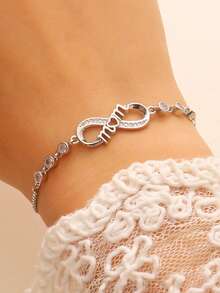 Minimalist Infinity Symbol Letter Adjustable Pull Bracelet, Copper Inlaid Diamond, Women's Chain Bracelet, Suitable For Daily, Festival And Casual Wear, Commemorative Gift For Friends, Sisters, Family, Jewelry Accessory - Silver - View 10