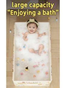 1pc Cartoon Cute Pattern Baby Bathtub, Foldable Bathing Tub, Infant Bathtub For Sitting & Lying - Multicolor - View 4
