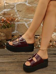 FVPFVP 2024 Summer New Rhinestone Thick Sole Slippers, Fashion Outdoor Wear, Korean Version Versatile Platform Wedge Sandals,Beach Shoes - Burgundy - View 2