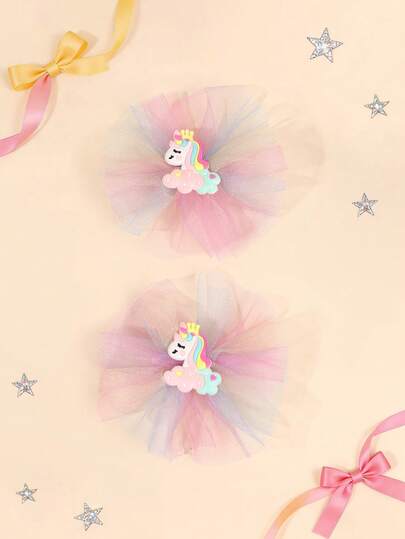 2pcs Colorful Mesh Hair Clips For Girls Cute Unicorn Decor Hair Clips Delicate Wedding Alligator Clips Cute Funny Barrettes Daily Music Festival Party Gift Hairpins Teens Hair Accessories