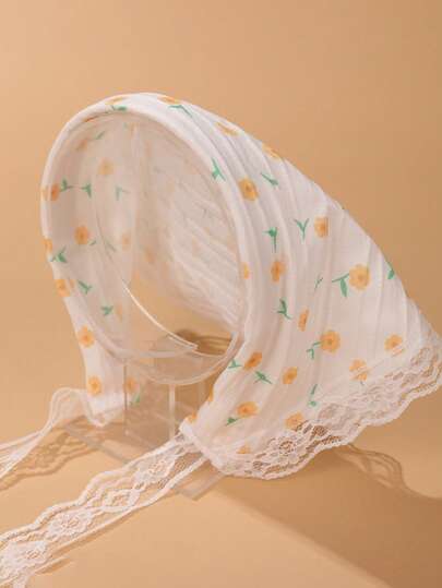 1pc Countryside Floral Headband Scarf Set, Lace Headwrap With French Vibe For Summer Beach Hairband Hair Hoop