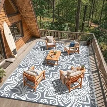 Pauwer Outdoor Rug Waterproof, Reversible Plastic Straw Rug RV Camping Rug, Indoor Outdoor Patio Mat, Outside Carpet For Porch,Deck,Camper,Balcony,Backyard,Picnic - Flower/Grey - View 9