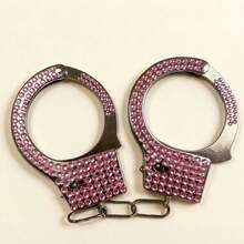 1pc Metal Handcuff With Plastic Handle, Diameter Less Than 5cm (Note: The Rhinestone Handcuffs Are Handmade With Glue, So There May Be Some Excess Glue On The Surface) Halloween - Multicolor - View 9