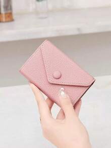 CHARM INFINITE Litchi Embossed Multiple Card Slots Flap Button Decor Card Holder Card Holder Wallet Business Card Holder Credit Card Holder Card Holder Women For Women Wallet Mini Wallet Purse Wallet Card Wallet Rfid Wallet - Pink - View 3