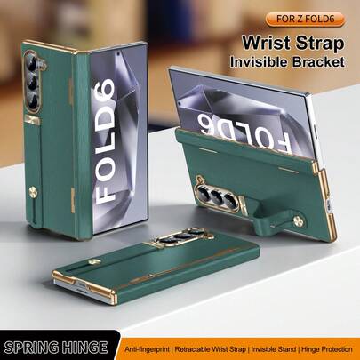 Galaxy ZFold3/ZFold4/ZFold5/ZFold6/ZFold7 Phone Case, Half-Covered Protection, No Front Cover Design, Retractable Wrist Strap, Hinge Protection, Ultra-Thin No Face Cover Phone Case