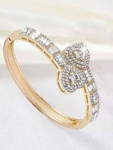 Luxury Iced Out Double Heart Bangle, Bridal Wedding & Banquet Jewelry, Elegant Sparkling Bracelet For Ladies - The Queen's Exclusive Bracelet - View 16