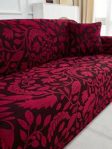1pc Plush Red Leaf Pattern Stretch Sofa Cover, Nordic Modern Polyester Dust-Proof Anti-Slip Thickened Sofa Slipcover, Fits 1/2/3/4 Seater Sofa, Especially Suitable For Autumn/Winter Sofa Decor, Pillow Cover Not Included - Rose Red - View 6