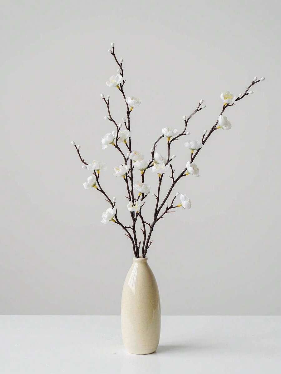 3/8/11/12/14pcs Artificial White Plum Blossom 21.7 Inch Fake Winter Floral Stems, Suitable For Home, Office, Hotel, Wedding, Party, Garden Decor - White - View 1