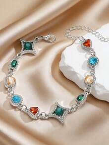 1条随机颜色几何星形仿宝石可调节手链，女士链式手链，适合日常、派对、节日、夏季海滩度假佩戴，珠宝配饰 - 彩色 - 查看 5