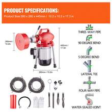 Drain Cleaner Machine 120FT X 5/8 Inch, 370W Electric Sewer Snake Auger Manual Feed - With 2 Sectional Steel Cables(120' X 5/8" And 23' X 3/8"), 7 Cutters And CW/CCW Control For 1.6" To 4" Pipes - Xem 7