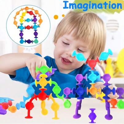 مجموعة كتل بناء ملونة بأكواب شفط، لعبة حسية معمارية، لعبة سفر، لعبة نافذة، هدية تعليمية لأعياد الشكر والميلاد والأعياد