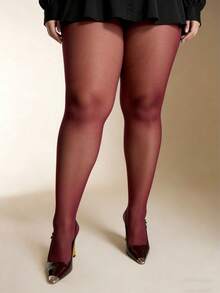 1 đôi tất dài màu đỏ tía cỡ lớn, tất mỏng gợi cảm để mặc hàng ngày. - Màu Đỏ Sâu - Xem 1