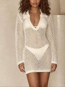 Women's Summer Casual Beach Cover-Up Semi-Transparent Suitable For Summer Seaside Casual Vacation Clothing - 白色 - 查看 3