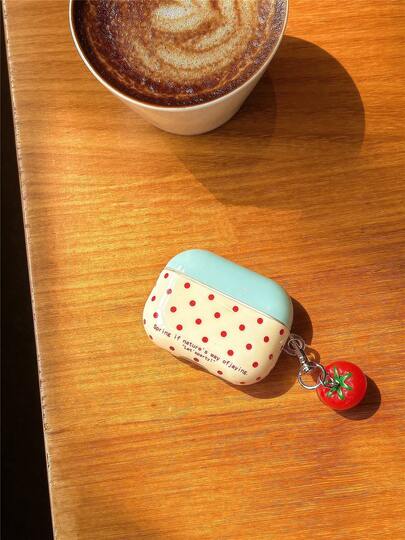 Spring & Summer Ins Colorblock Polka Dot Strawberry & Tomato Pattern 4/ Pro/ 2/ 3 Wireless Bluetooth Earphone Case, Silicone Full Coverage, For Women