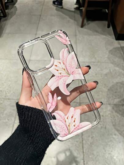 1pc Pink Butterfly Flower Pattern Personalized Frame 2-In-1 Transparent Shockproof Fashionable Phone Case, Suitable For IPhone 11 12 13 14 15 16 17 Pro Max,International Version, Not The Domestic Version