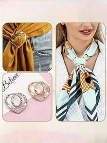 6pcs Silk Scarf Rings, T-Shirt Clips, Fashion Metal Ring Dress Clips, Waist Cincher Buckles, Clothing Ring Wraps - Multicolor - View 2