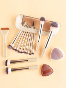 ronshadow 14Pcs Makeup Brushes Set With 2 Puffs & Bag - Soft Synthetic Foundation Powder Eyeshadow Blush Brush Kit - Portable Travel Cosmetic Tools - Multicolor - View 5