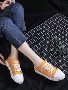 新款女士帆布鞋，黄色低帮休闲运动鞋，轻便百搭平底鞋，适合休闲、日常穿着，学生适用 - 黃色 - 查看 1