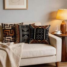 New Pillow Case 45x45cm Bohemian Color Geometric Pattern Pillow Cover Retro Pillow Cover Cushion Linen Fabric Decor 4pcs 45X45cm One Side - 4pcs - View 3