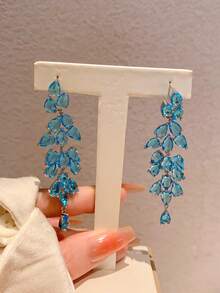 2pcs Luxurious Gradient Blue Teardrop Layered Earrings, For Evening Party & Festivals - Fashion Earrings - View 12