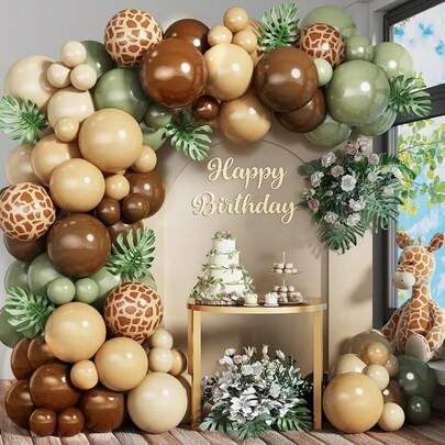 103pcs/Set 2026 Spring/Summer New Green & Brown Balloon Wreath Set, Printed Balloons - Thick, High-Saturation Latex Balloons, Suitable For Animal Themed Parties, Jungle, Safari, Wildlife Birthday Parties, Forest Weddings, Holiday Celebrations, Home Gatherings Decorations