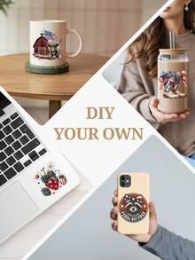 12pcs/Set 4th Of July Patriotic UV DTF Transfer Stickers (2.75x3.5 Inches), No Heat Needed, American Flag, Independence Day, Cute Bow, Raccoon, Highland Cow Patterns, Fun Red White Blue Waterproof Stickers For Cups, Laptops, DIY Gifts - USA 06 - View 5