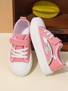 儿童休闲运动鞋，学生可爱卡通彩虹印花帆布鞋，春夏款 - 粉色 - 查看 1