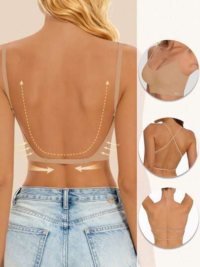 Sujetador sin espalda sin costuras para mujer, diseño sin espalda, sujetador sexy de verano, sujetador nupcial, viene con 3 tirantes ajustables, cómodo y transpirable, adecuado para bodas, ocasiones formales, combinación con camisetas de tirantes
