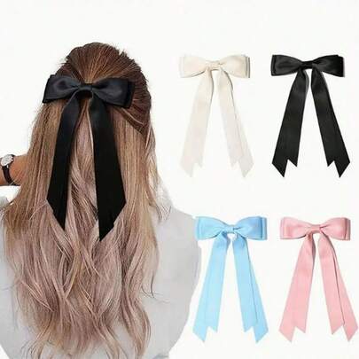 1件优雅甜美女士芭蕾舞风格双层网纱蝴蝶结发夹及配饰