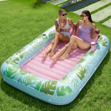 Sloosh XL Inflatable Tanning Pool Lounger Float for Adults 85" x 57"  Large Suntan Tub Pool Floats Sun Tan Tub Ice Bath Tub Tanning Bed Blow up Pool Raft Lounge Floatie XL-Cyan Pink - Verde y rosa - Ver 1