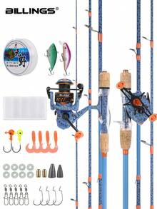 BILLINGS 4-Piece Carbon Fiber Fishing Rod & Reel Combo Set, Includes Spinning Reel And Baitcast Reel, Suitable For Saltwater And Freshwater Fishing - Multicolor - View 1