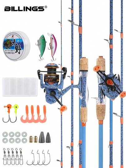 BILLINGS 4-Piece Carbon Fiber Fishing Rod & Reel Combo Set, Includes Spinning Reel And Baitcast Reel, Suitable For Saltwater And Freshwater Fishing