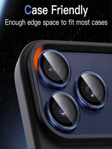 3pcs - Ultra-Clear Tempered Glass Camera Lens Protector Film Compatible With IPhone 17 Pro Max, 16/16e, 16 Pro/Pro Max, 15 Pro Max, 15 Pro, 15 Plus, 15, 14 Pro Max, 14, 14 Pro, 14 Plus, 13, 13 Pro Max, 11, 12. Smooth Surface, Strong Adhesion, With Metal Protective Ring. - Navy Blue - View 5