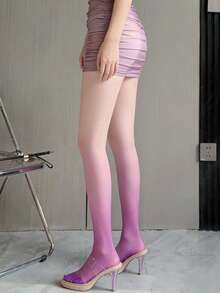 1PC,Gradient Purple Sheer Thigh High Stockings – Y2K Aesthetic, Clubwear, Festival Outfits – Sexy, Iridescent & Ultra-Stretchy - Mauve Purple - View 3