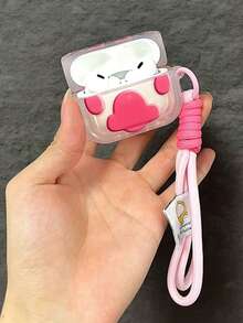 1pc Cat Paw Minimalist Lanyard Earphone Case Suitable For AirPods 1/2, 4, Apple Wireless Bluetooth Earphones, Pro 2, 3 Protective Case (Earphones Not Included) - Pink - View 2