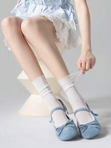 1/3/6 Pairs Women White Lace Hollow Out Socks, Heart Pattern Mid-Calf Socks, Sweet Lolita Style Socks, Straight Tube Socks Without Heels - White - View 4