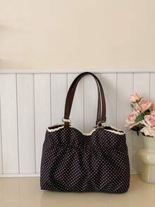 新款复古波点大容量单肩包，蝴蝶结蕾丝时尚通勤腋下包，独特ins风手提包 - 黑色 - 查看 7