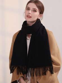 1pc Women's Black Faux Cashmere Long Scarf, Minimalist Versatile Fashion Warm Soft Shawl, Suitable For Gifts, Evening Dresses, Travel, Office Use - Black - View 8