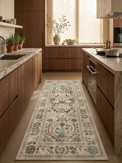 1pc Bohemian-Style Floral & Animal Print Area Rug/Carpet/Door Mat/Runner, Soft Washable Rug For Bathroom, Kitchen, Entryway, Hallway, Bedroom, Living Room, Seasonal Use