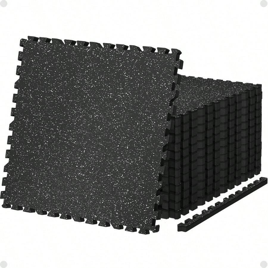 0.79in Thick 24 Sq Ft Exercise Equipment Mats, 6 Tiles Upgraded Rubber Top With High Density EVA Foam, Large Interlocking Puzzle Gym Flooring For Home Gym, Heavy Weight Workout,Black Amp White - Đen Trắng 24 SqFt - Xem 1