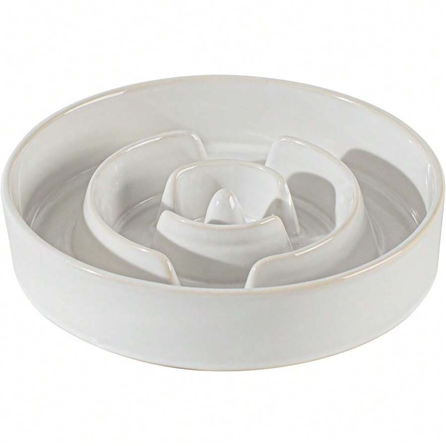 Ceramic Raised Slow Feeder Dog Bowl Set With Acacia Wood Stand - 1 x 白色 - A - 查看 1