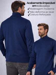 Baronesa Tricot Cacharrel Men's Cold Weather Blouse High Neck Knitting - 藏蓝色 - 查看 2