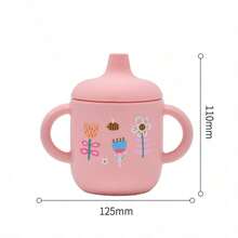 1个婴儿水杯，双把手设计，180毫升硅胶饮水训练杯，适合婴幼儿，彩虹图案，粉色杯身，可手洗和机洗 - 彩色 - 查看 5