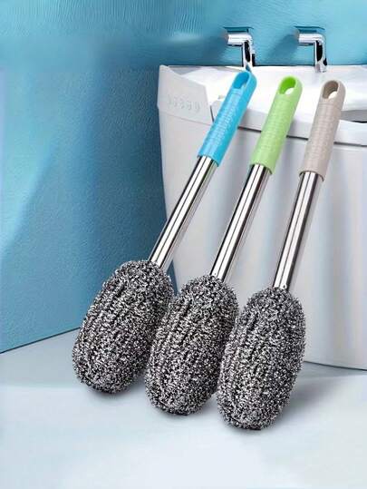 1pc Stainless Steel Extended Handle Toilet Brush, Strong Cleaning Bristles, Ergonomic Grip, Multi-Color Options, Deep Clean Bathroom Surfaces, Long Handled Toilet Brush For Thorough Cleaning Without Hurting Hands Or Shedding