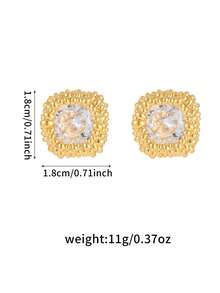 一对优雅的合成锆石耳钉，女士高端方形和圆形花朵耳环，适合日常、商务、度假、婚礼、派对佩戴，也是斋月/母亲节/情人节的理想礼物。 - 方形花蕊鑽耳釘 - 查看 6