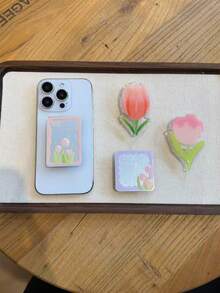 郁金香花手机支架带镜子，慵懒型桌面手机支架 - 彩色 - 查看 3