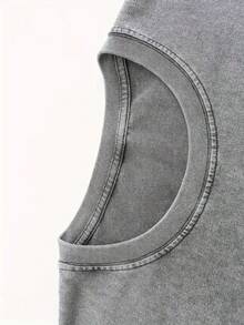 Camiseta de Algodón Lavado Vintage Estampada para Hombre y Mujer - Algodón Grueso de 230g, Cuello Redondo, Manga Corta, Estilo Urbano Vintage, Lavable a Máquina, Ropa Casual para Primavera y Verano, Camiseta de Corte Holgado - Gris - Ver 3