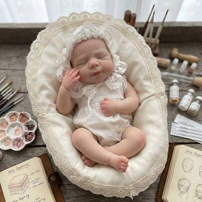 Bebé reborn de silicona de 13 pulgadas, niña recién nacida hecha a mano con tacto suave, pintada a mano de manera realista con venas visibles (anatómicamente precisa)