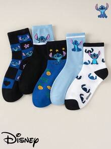 Disney 1/5/10双装 莉萝与史迪奇卡通儿童船袜，2026款可爱卡通袜，男女通用透气弹力船袜，上学必备，适合主题派对、生日礼物，可搭配运动鞋和校服，史迪奇粉丝必备 - 彩色 - 查看 11